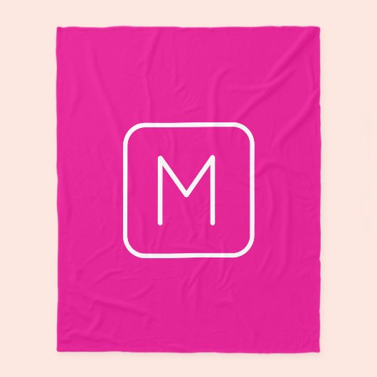Couverture Polaire Monogramme Initial Simple & Moderne | Rose & Blanc