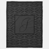 Couverture Polaire Monogramme initial sur Damas noir  (Devant)