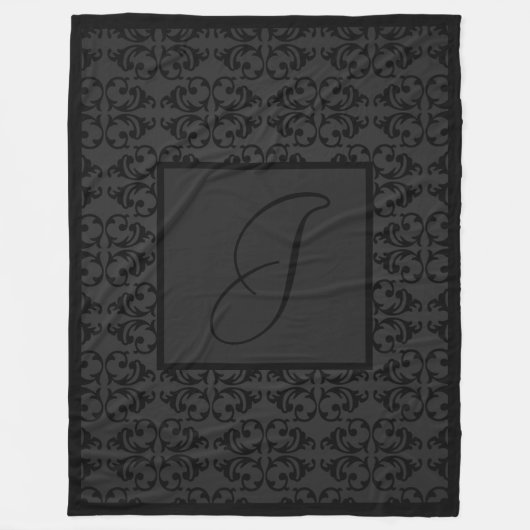 Couverture Polaire Monogramme initial sur Damas noir (Devant)