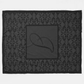 Couverture Polaire Monogramme initial sur Damas noir  (Devant (Horizontal))