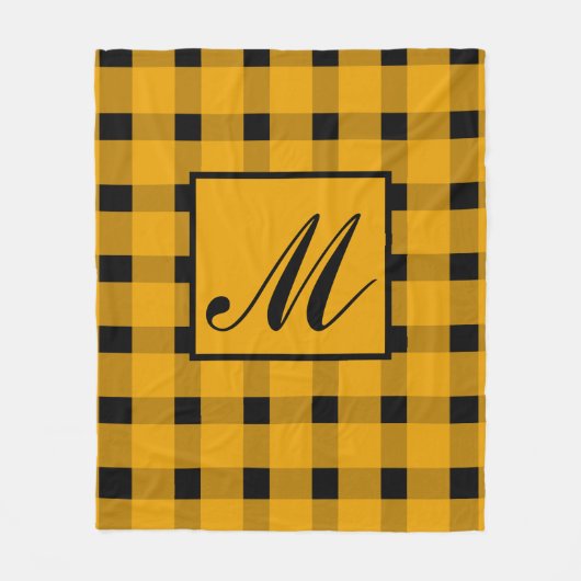 Couverture Polaire Monogramme Jaune noir En vichy Motif (Devant)