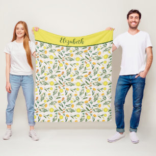 Couverture Polaire Monogramme jaune orange vert floral bohème tendanc