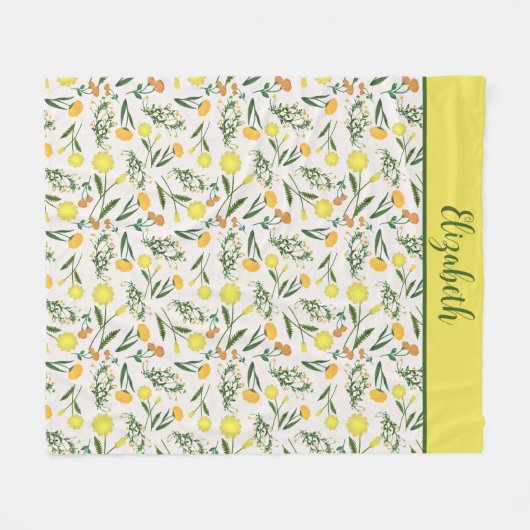 Couverture Polaire Monogramme Jaune Orange Vert Floral Boho tendance (Devant (Horizontal))