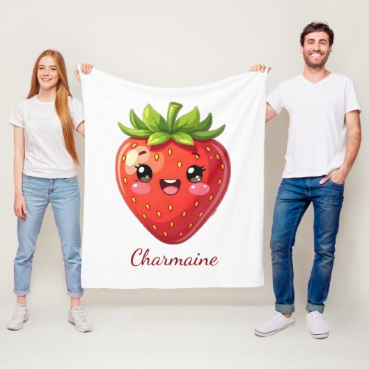 Couverture Polaire Monogramme jolie fraise kawaii (En situation)