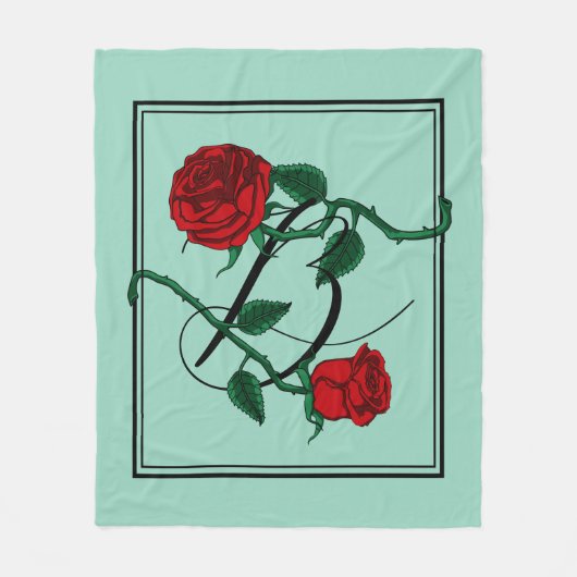 Couverture Polaire Monogramme lettre B avec roses rouges vert clair (Devant)