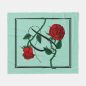 Couverture Polaire Monogramme lettre B avec roses rouges vert clair (Devant (Horizontal))