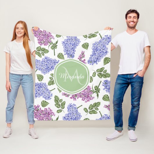 Couverture Polaire Monogramme Lilas Lavande (En situation)