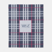 Couverture Polaire Monogrammé London Plaid Checked Navy Blue (Devant)