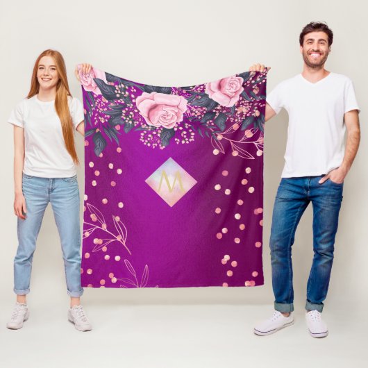 Couverture Polaire Monogramme Magenta Rosegold Parties scintillant mé (En situation)