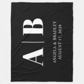 Couverture Polaire Monogramme Mariage noir et blanc (Devant)