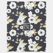 Couverture Polaire Monogramme Marine Bleu Blanc Floral Décor Anémone (Devant)