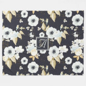 Couverture Polaire Monogramme Marine Bleu Blanc Floral Décor Anémone (Devant (Horizontal))
