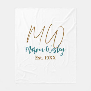 Couverture Polaire Monogramme marron bleu turquoise année d'estimatio