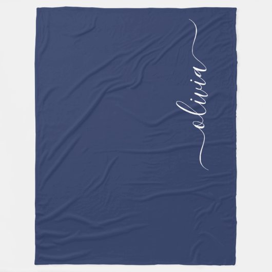 Couverture Polaire Monogramme moderne bleu marine et blanc (Devant)