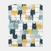 Couverture Polaire Monogramme moderne Chat Motif Bleu Jaune Blanc (Devant)