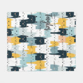 Couverture Polaire Monogramme moderne Chat Motif Bleu Jaune Blanc (Devant (Horizontal))
