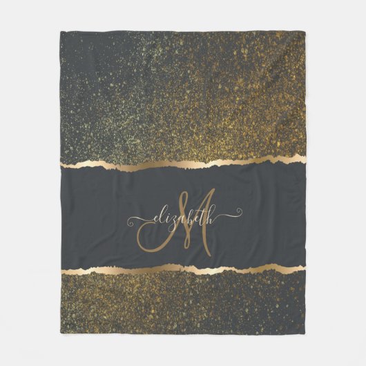 Couverture Polaire Monogramme moderne Elegant Gold Touch (Devant)