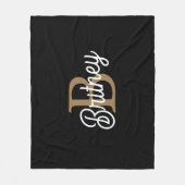 Couverture Polaire Monogramme moderne élégant Nom Black Gold Script (Devant)