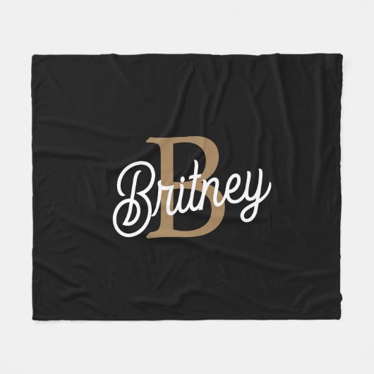 Couverture Polaire Monogramme moderne élégant Nom Black Gold Script (Devant (Horizontal))