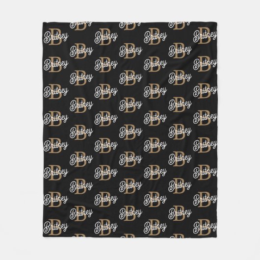 Couverture Polaire Monogramme moderne élégant Nom Black Gold Script (Devant)