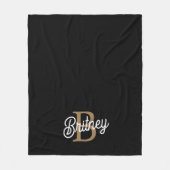 Couverture Polaire Monogramme moderne élégant Nom Black Gold Script (Devant)