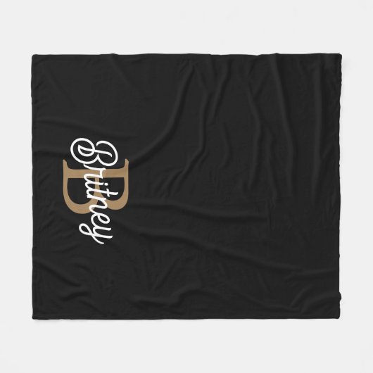 Couverture Polaire Monogramme moderne élégant Nom Black Gold Script (Devant (Horizontal))