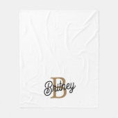 Couverture Polaire Monogramme moderne élégant Nom Black Gold Script (Devant)