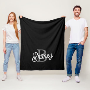 Couverture Polaire Monogramme moderne élégant Nom noir Gris noir Scri