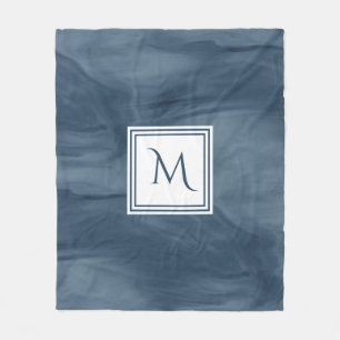 Couverture Polaire Monogramme moderne en marbre subtil bleu marine si