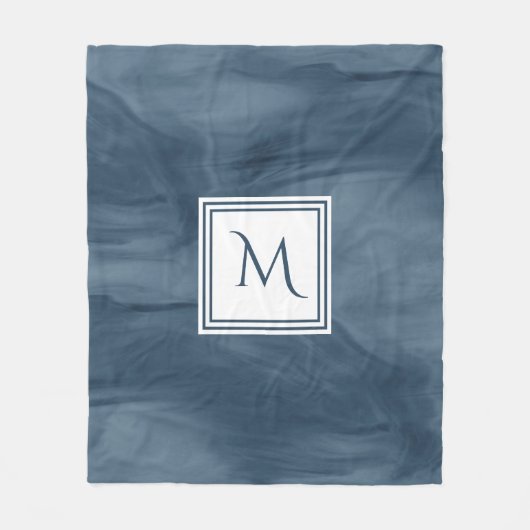 Couverture Polaire Monogramme moderne en marbre subtil bleu marine si (Devant)