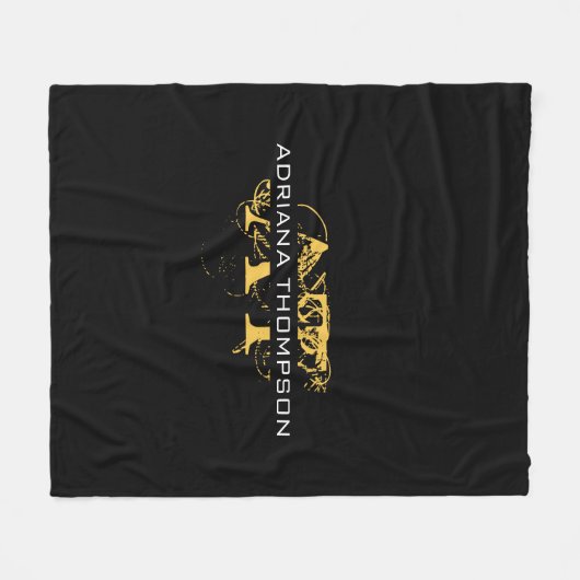 Couverture Polaire Monogramme moderne en noir et or (Devant (Horizontal))