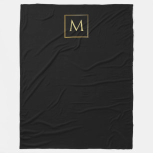 Couverture Polaire Monogramme Moderne Et Moderne Élégant Noir Et Or