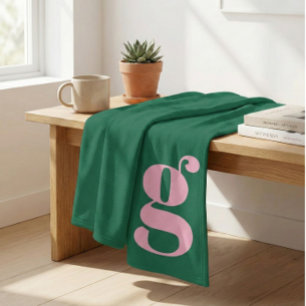 Couverture Polaire Monogramme Moderne Lettre Initiale Rose Vert Prépa