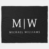 Couverture Polaire Monogramme moderne minimaliste noir et blanc (Devant (Horizontal))