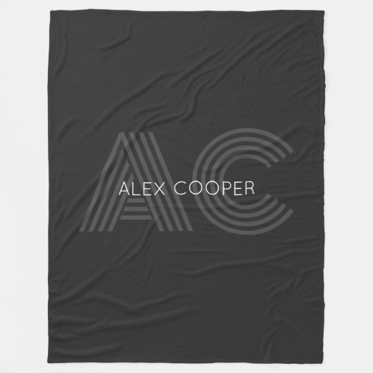 Couverture Polaire Monogramme moderne noir et gris (Devant)