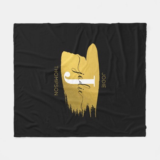 Couverture Polaire Monogramme moderne noir et or (Devant (Horizontal))