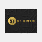 Couverture Polaire Monogramme moderne noir & or élégant personnalisé (Devant (Horizontal))