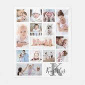 Couverture Polaire Monogramme moderne Nom 14 Photo Collage Blanc (Devant)