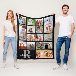 Couverture Polaire Monogramme moderne Nom 14 Photo Collage Couleur pe