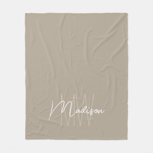 Couverture Polaire Monogramme moderne Nom Script Beige (Devant)