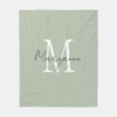 Couverture Polaire Monogramme Moderne Nom Vert Sauge (Devant)