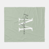 Couverture Polaire Monogramme Moderne Nom Vert Sauge (Devant (Horizontal))