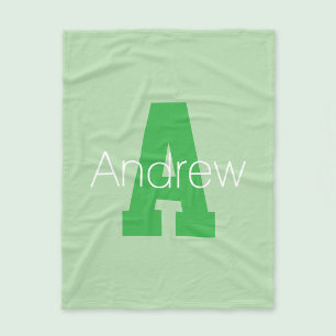 Couverture Polaire Monogramme moderne Pale & Kelly Green