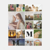 Couverture Polaire Monogramme moderne Personnalisé 14 Photo Collage (Devant)