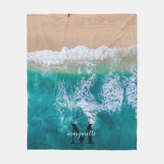 Couverture Polaire Monogramme moderne personnalisé Nom Summer Beach (Devant)