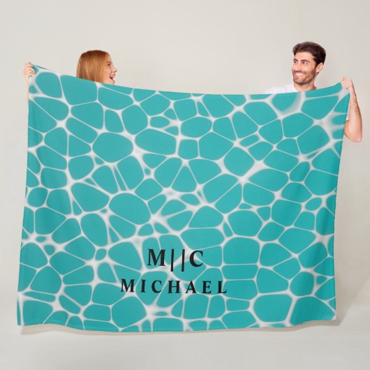 Couverture Polaire monogramme moderne simple bleu et blanc (En situation)