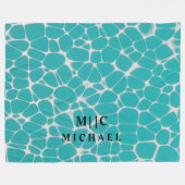 Couverture Polaire monogramme moderne simple bleu et blanc (Devant (Horizontal))