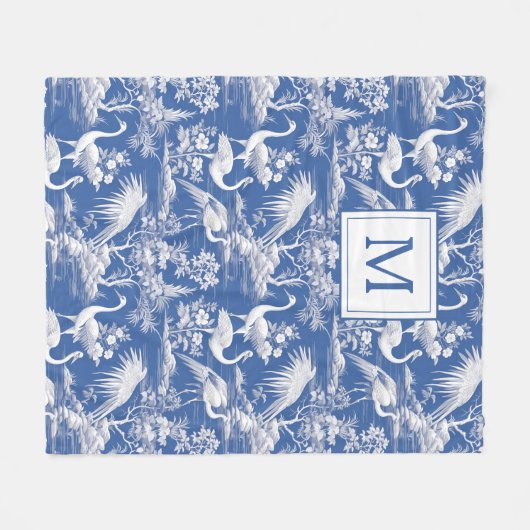 Couverture Polaire Monogramme Motif bleu Chinoiserie Toile (Devant (Horizontal))