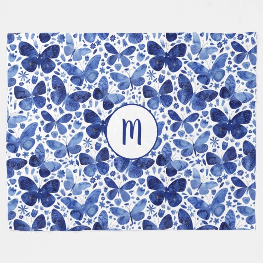 Couverture Polaire Monogramme Motif d'aquarelle papillon (Devant (Horizontal))