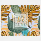 Couverture Polaire Monogramme Motif de feuille végétale de feuillage  (Devant (Horizontal))